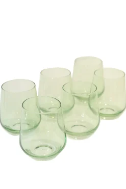 Estelle Colored Glass Glassware|Wine Stemless, Set of 6 Mint Green