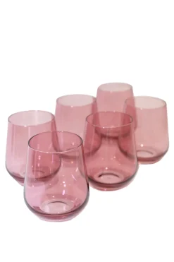 Estelle Colored Glass Glassware|Wine Stemless, Set of 6 Rose