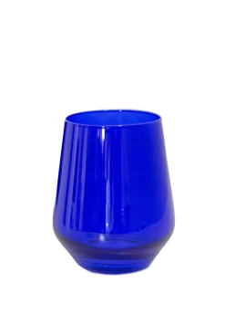 Estelle Colored Glass Glassware|Wine Stemless, Set of 6 Royal Blue