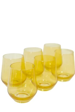 Estelle Colored Glass Glassware|Wine Stemless, Set of 6 Yellow