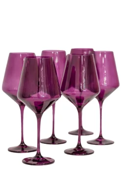Estelle Colored Glass Glassware|Wine Stemware, Set of 6 Amethyst