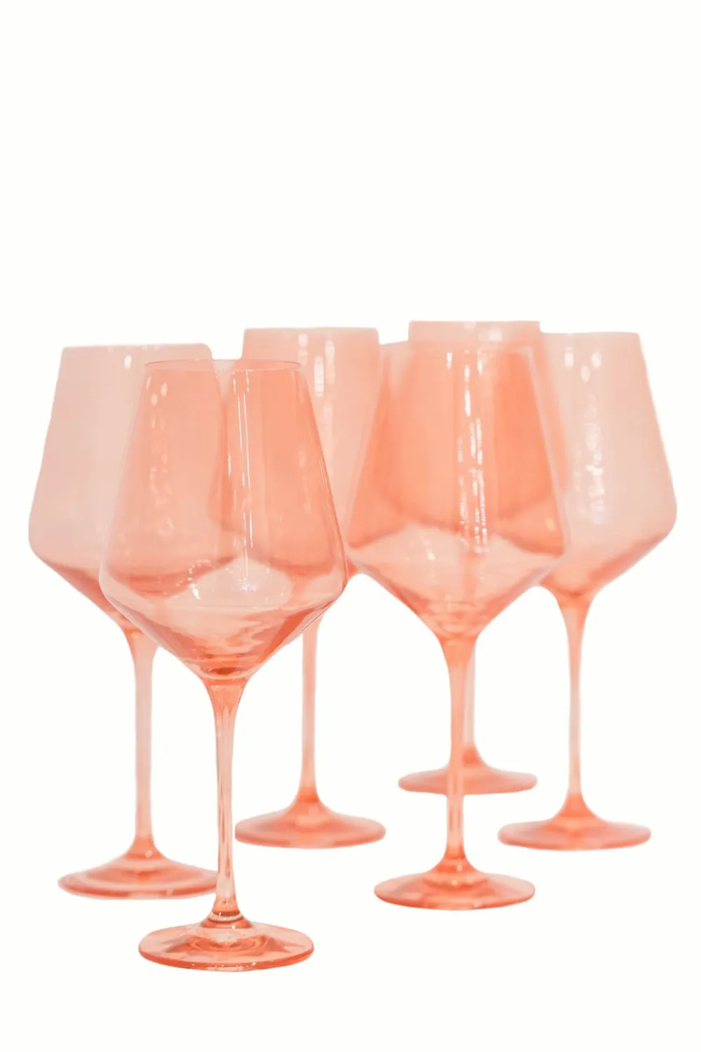 Estelle Colored Glass Glassware|Wine Stemware, Set of 6 Coral Peach Pink