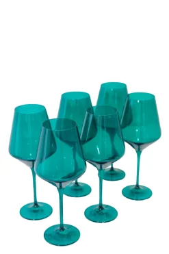 Estelle Colored Glass Glassware|Wine Stemware, Set of 6 Emerald Green