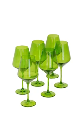Estelle Colored Glass Glassware|Wine Stemware, Set of 6 Forest Green
