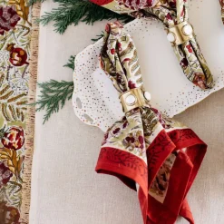 Couleur Nature Place Settings & Linens|Winter Garden Wreath Napkins Red & Green, Set of 6