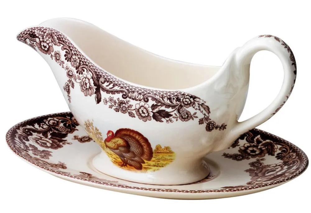 Spode Dinnerware|Woodland Turkey Sauce Boat with Stand