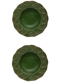 Bordallo Pinheiro Dinnerware|Woods Pasta Plate 29" in Green & Brown, Set of 2