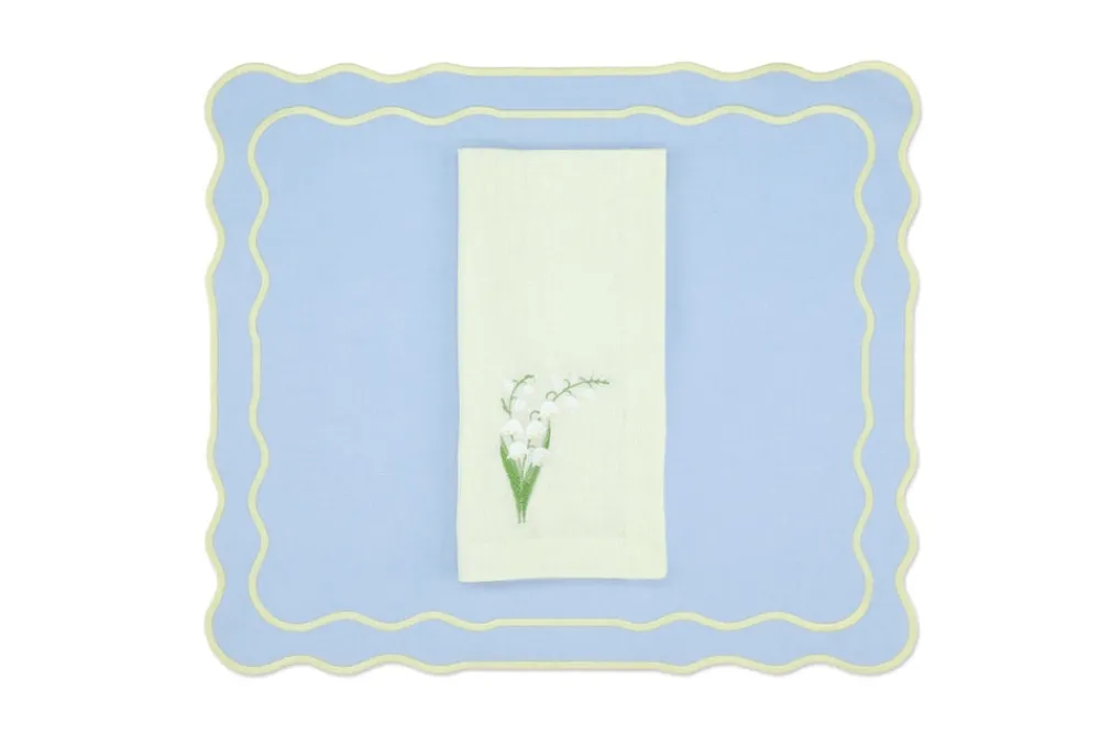 TriChi Design Place Settings & Linens|Yellow Lily Linen Napkin and Tableau Linen Placemat, Set of 4